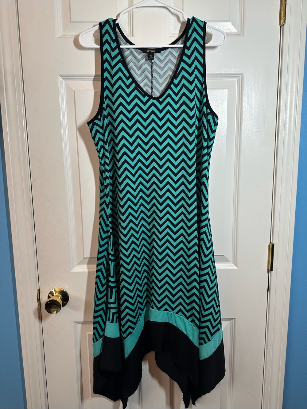 EUC Espresso Teal and Black Chevron Asymmetrical Tank Dress Sz XL